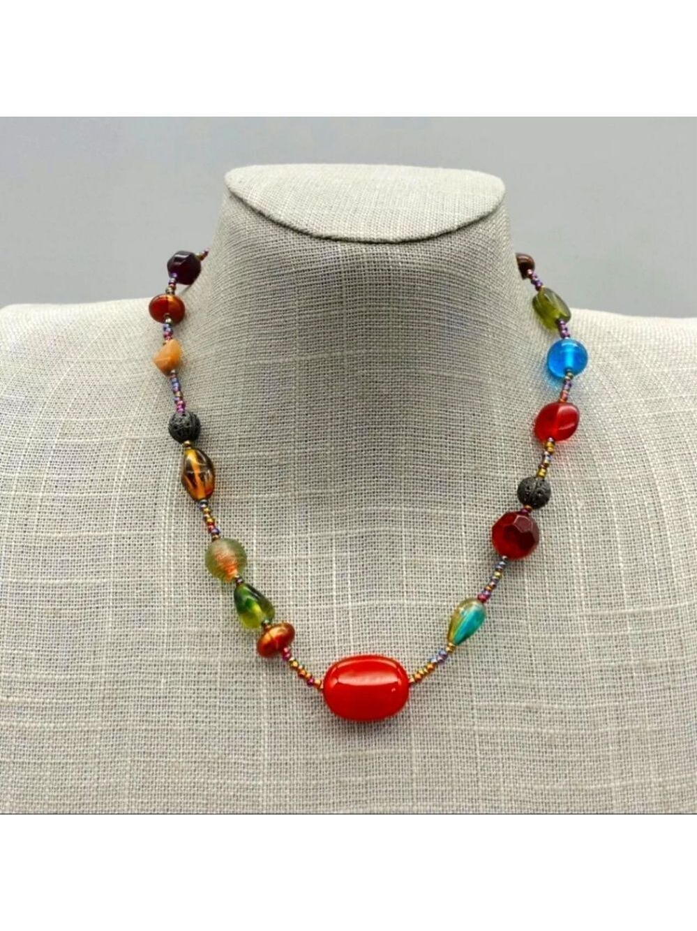 Lia Sophia Necklace Boho Beach Vibe Glass Beaded Strand 15 Inch